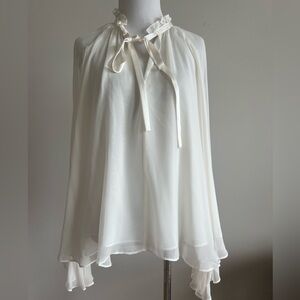 Ramy Brook gorgeous tie blouse shirt open sleeve chiffon top ivory in a small